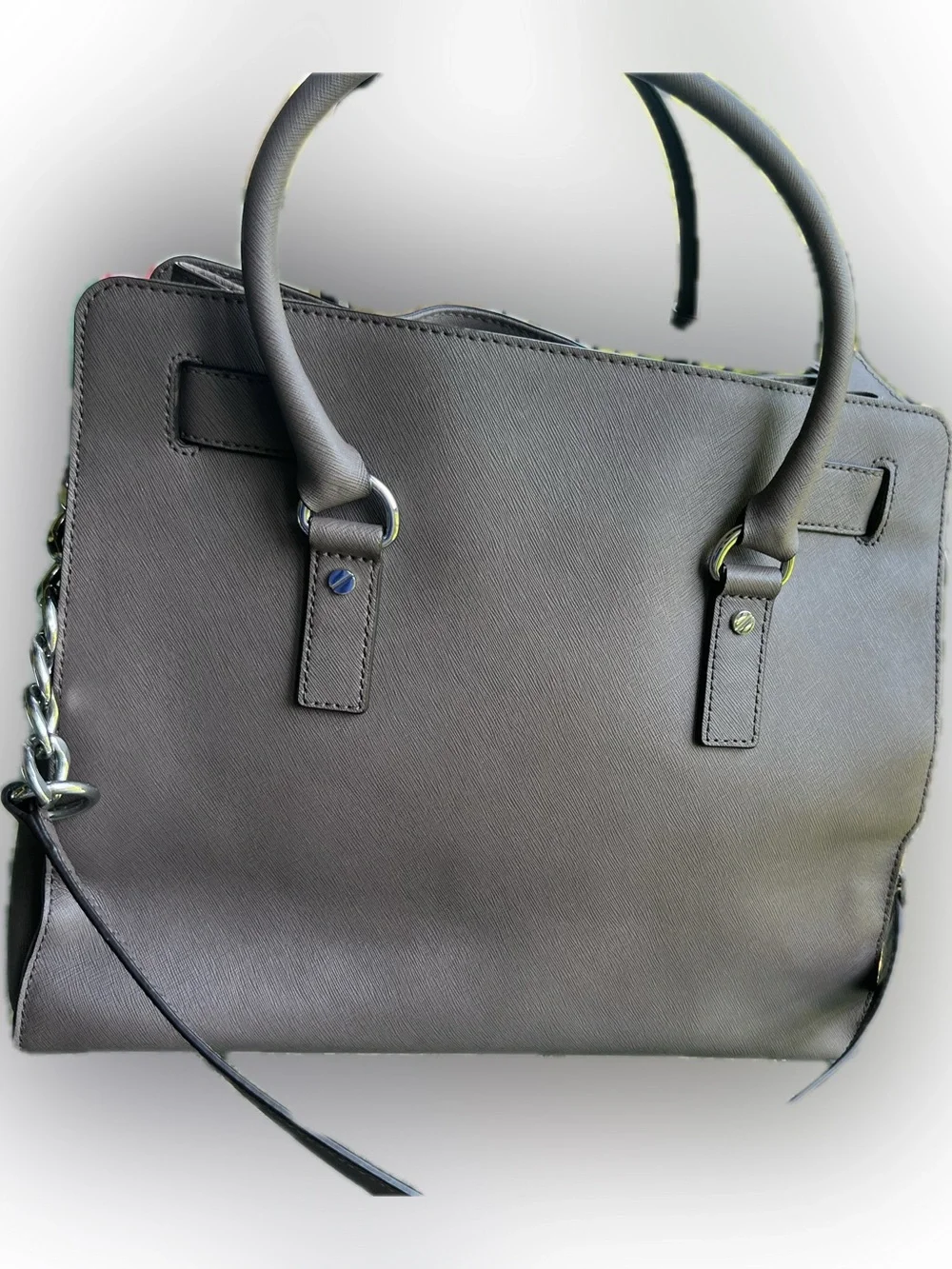 Michael Kors Taupe Saffiano Satchel with Logo Charm
